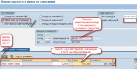 Оприходование металлолома от списания материалов