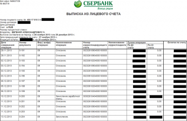 Детализация счета сбербанковской карты