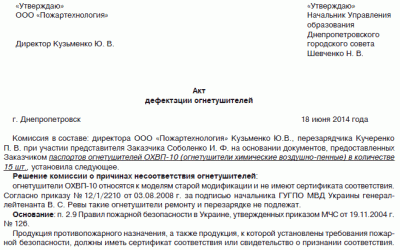 Неисправности огнетушителей для списания