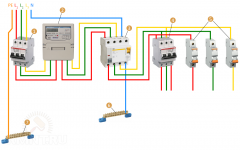 Схема подключения УЗО и автоматов 3 фазы