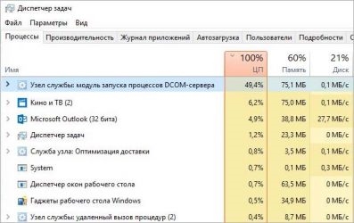 Модуль запуска процессов dcom сервера грузит процессор