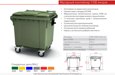 Объем контейнера для мусора стандарт