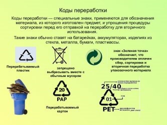 Коды переработки по типам материалов