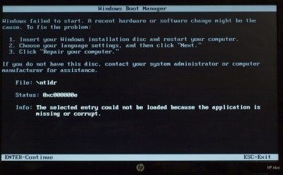 Ошибка при загрузке Windows 7 0xc000000f