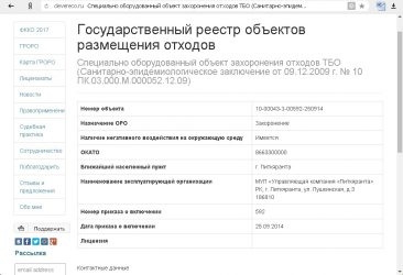 Объекты размещения отходов включенные в государственный реестр