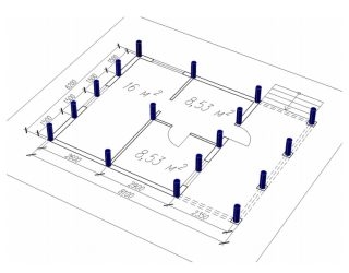 Расстояние между столбами фундамента каркасного дома