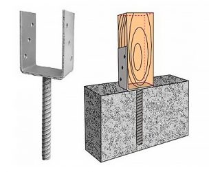 Крепление деревянных столбов к бетонному основанию