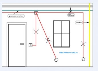 На каком расстоянии от потолка прокладывается проводка?