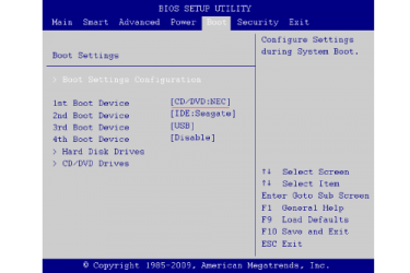 Как в bios установить загрузку с диска?